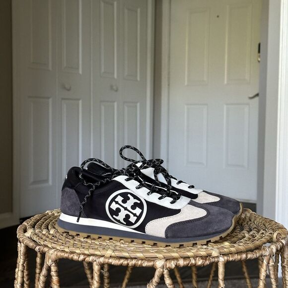 Tory Burch Women's Sawtooth Designer Sneakers Shoes Size 9M Black/Gray Lace-Up - Picture 1 of 11